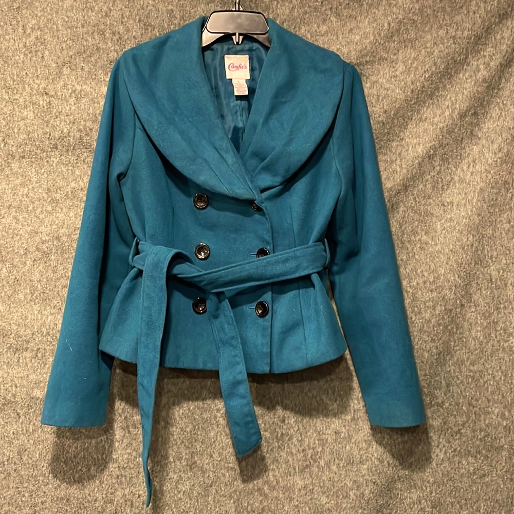Teal Pea Coat, juniors large